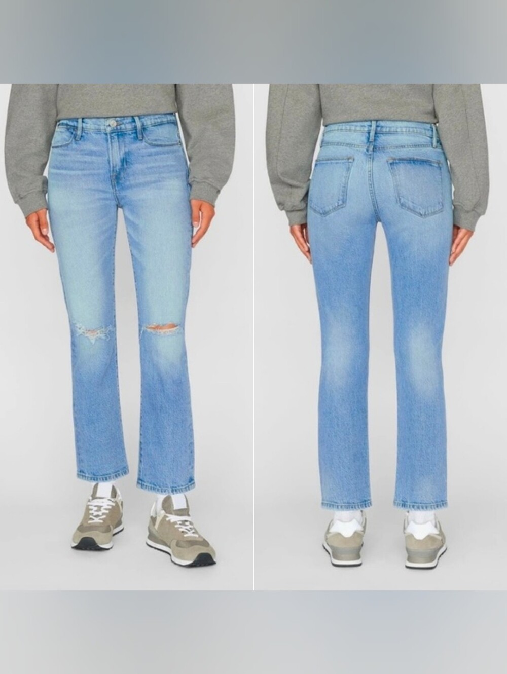 Frame Le High Straight Leg Jeans Demarco Rips Distressed Cropped Denim Size 27